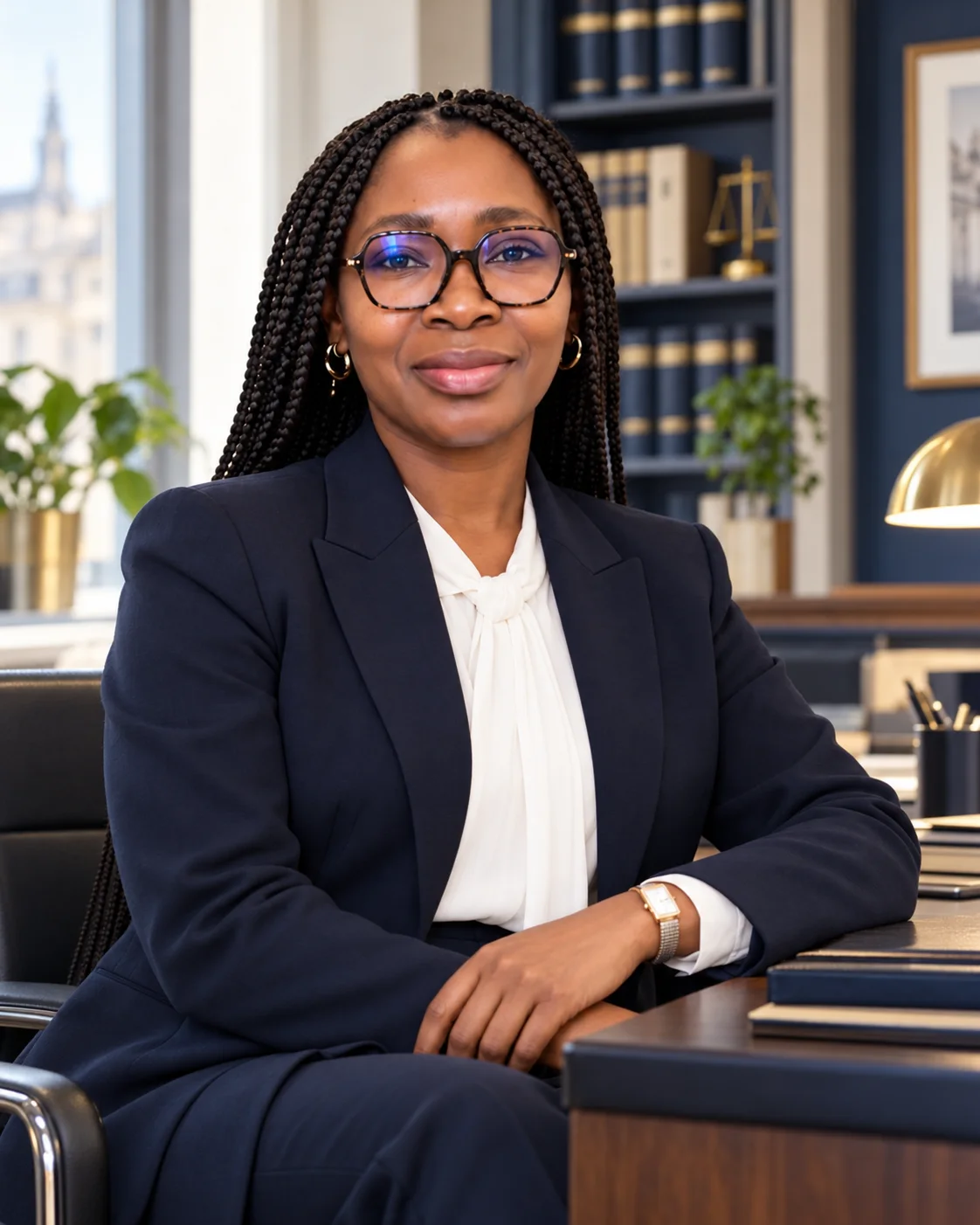 Portrait de Maître Belise Njuikui Foudjeu dans son cabinet